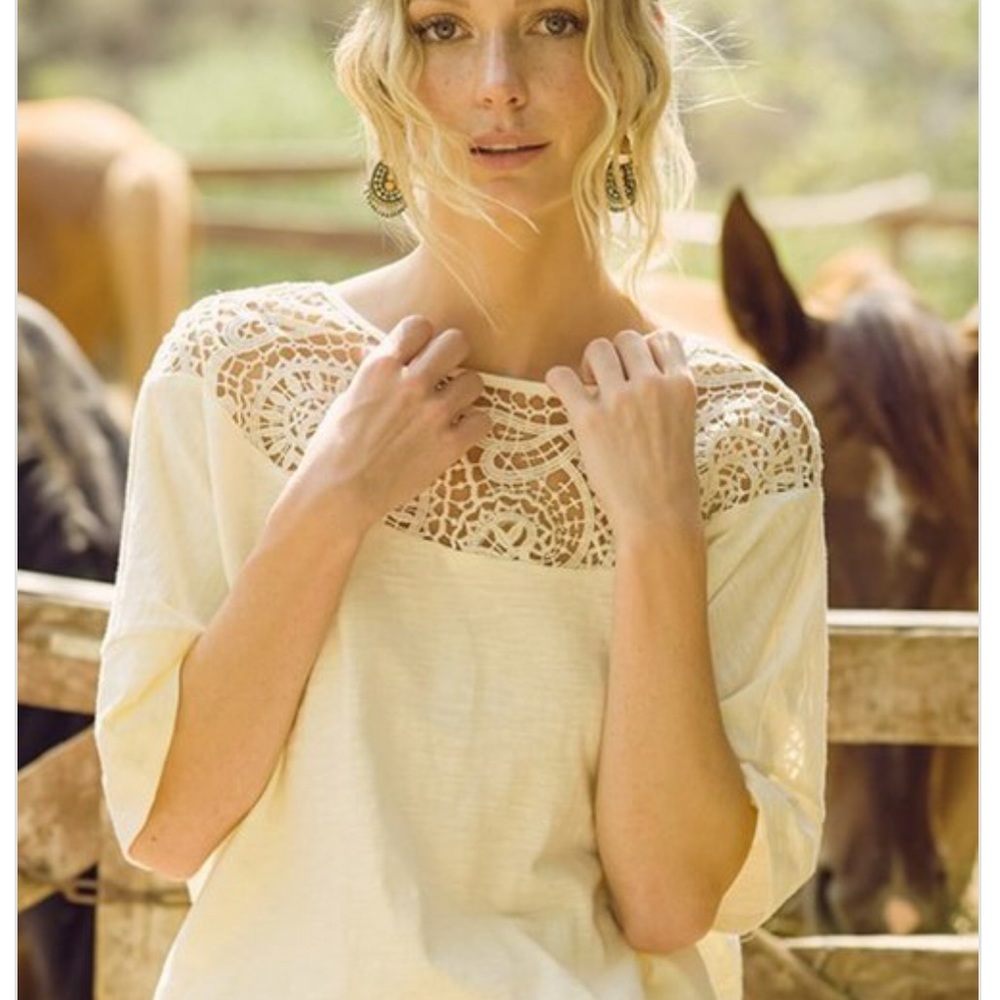 NEW Gorgeous Lace Yoke Embroidered Crochet Top